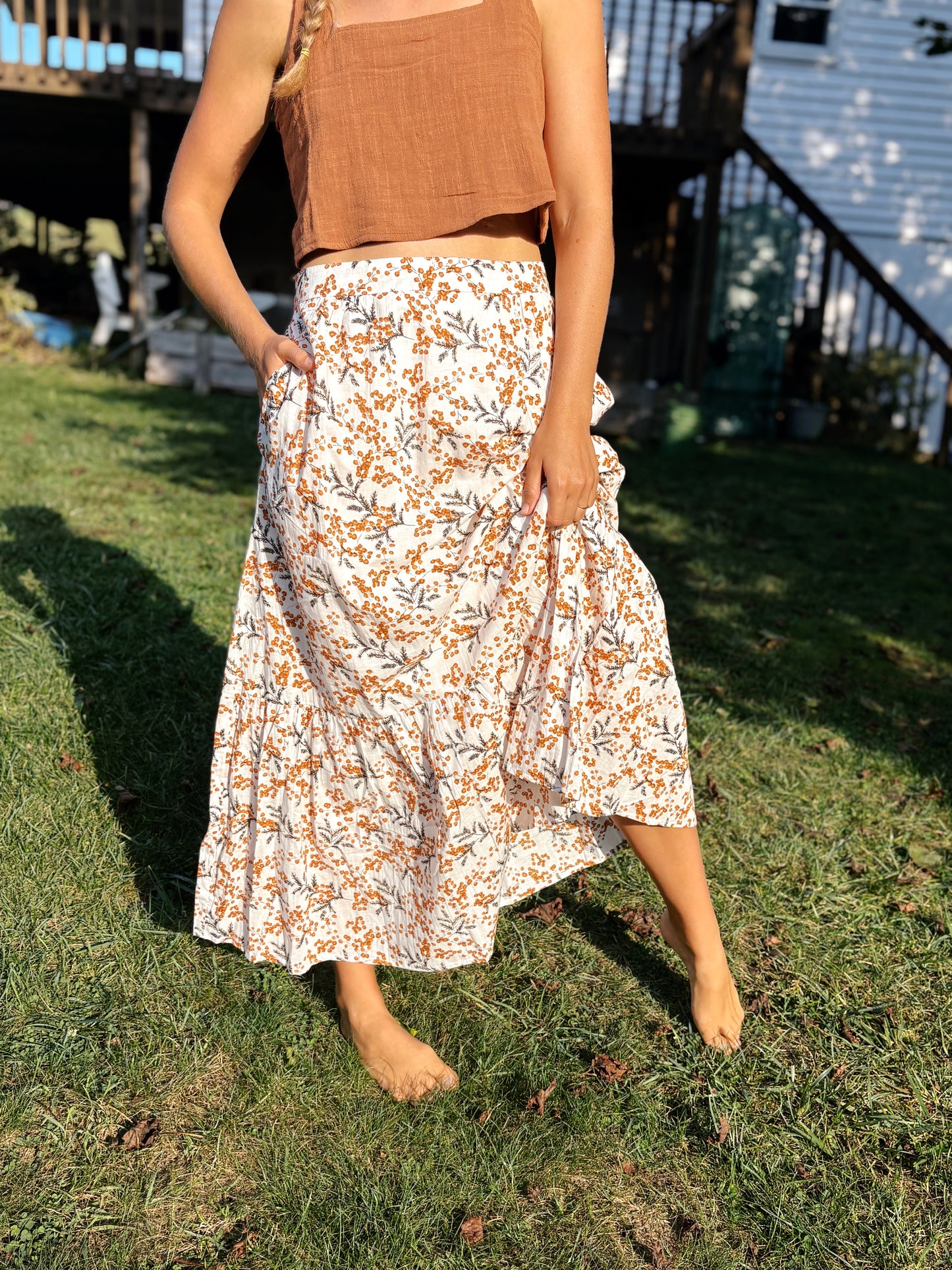 Fall Floral Tiered Maxi Skirt
