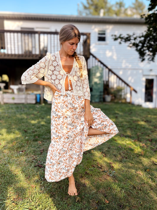 Fall Floral Tiered Maxi Skirt