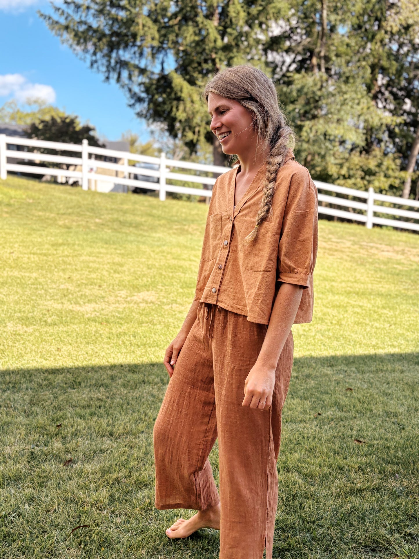 Mom Crop Cotton Gauze Boxy Button Down