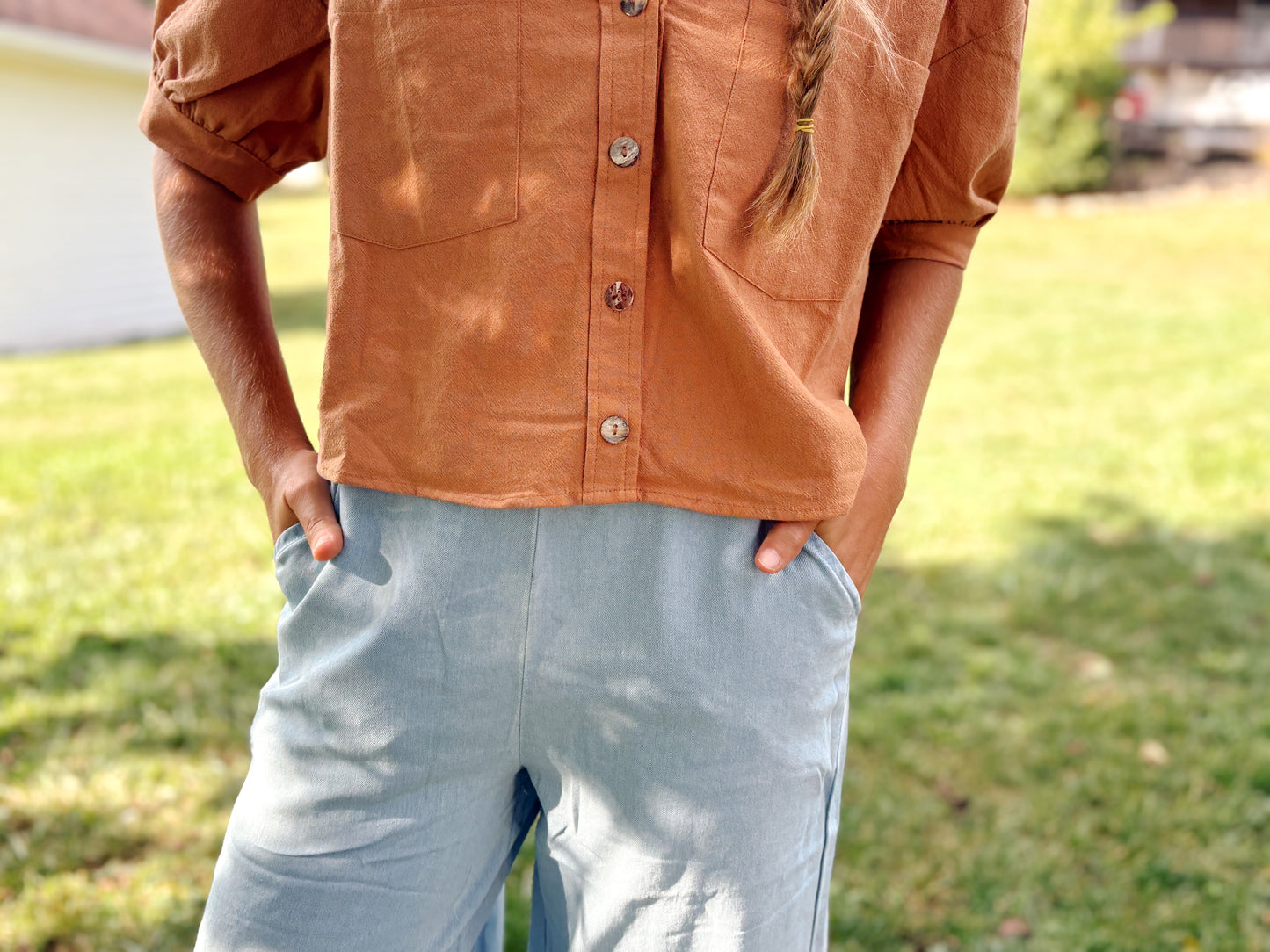 Mom Crop Cotton Gauze Boxy Button Down