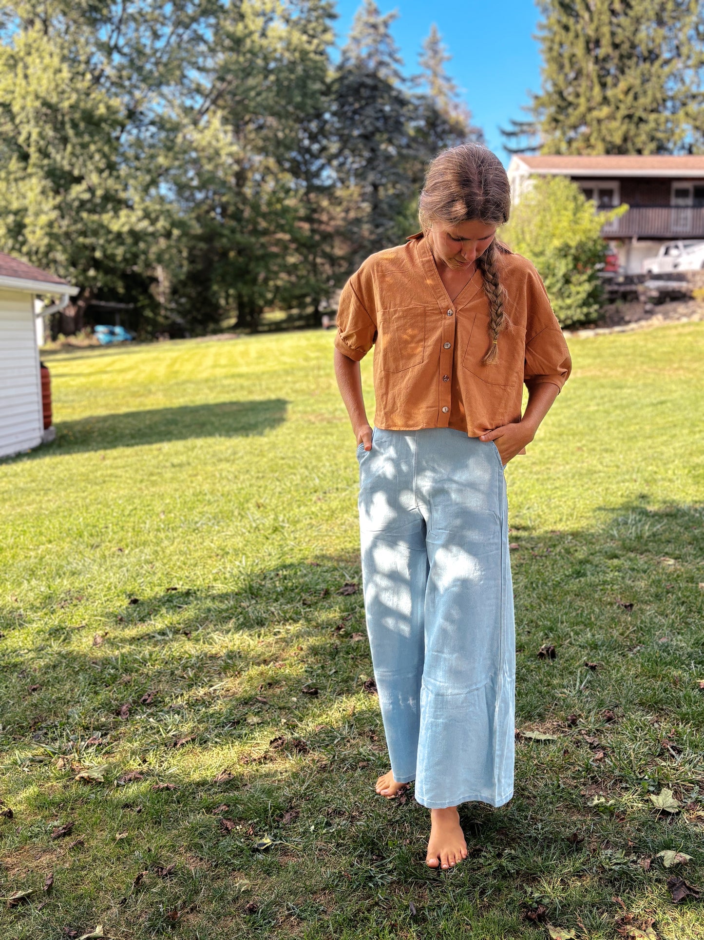 Mom Crop Cotton Gauze Boxy Button Down