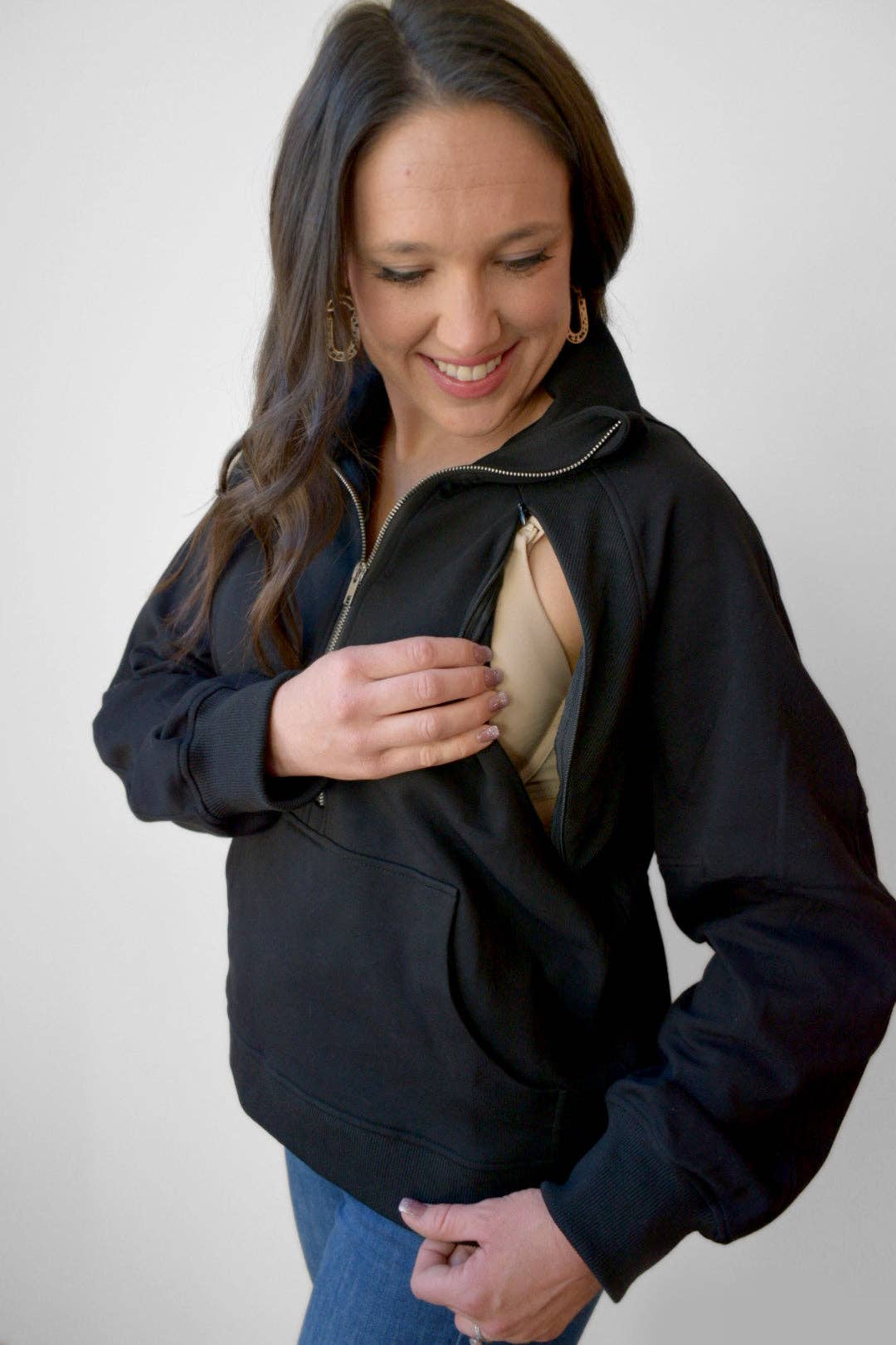 Oversized Three Quarter Zip Breastfeeding Sweatshirt