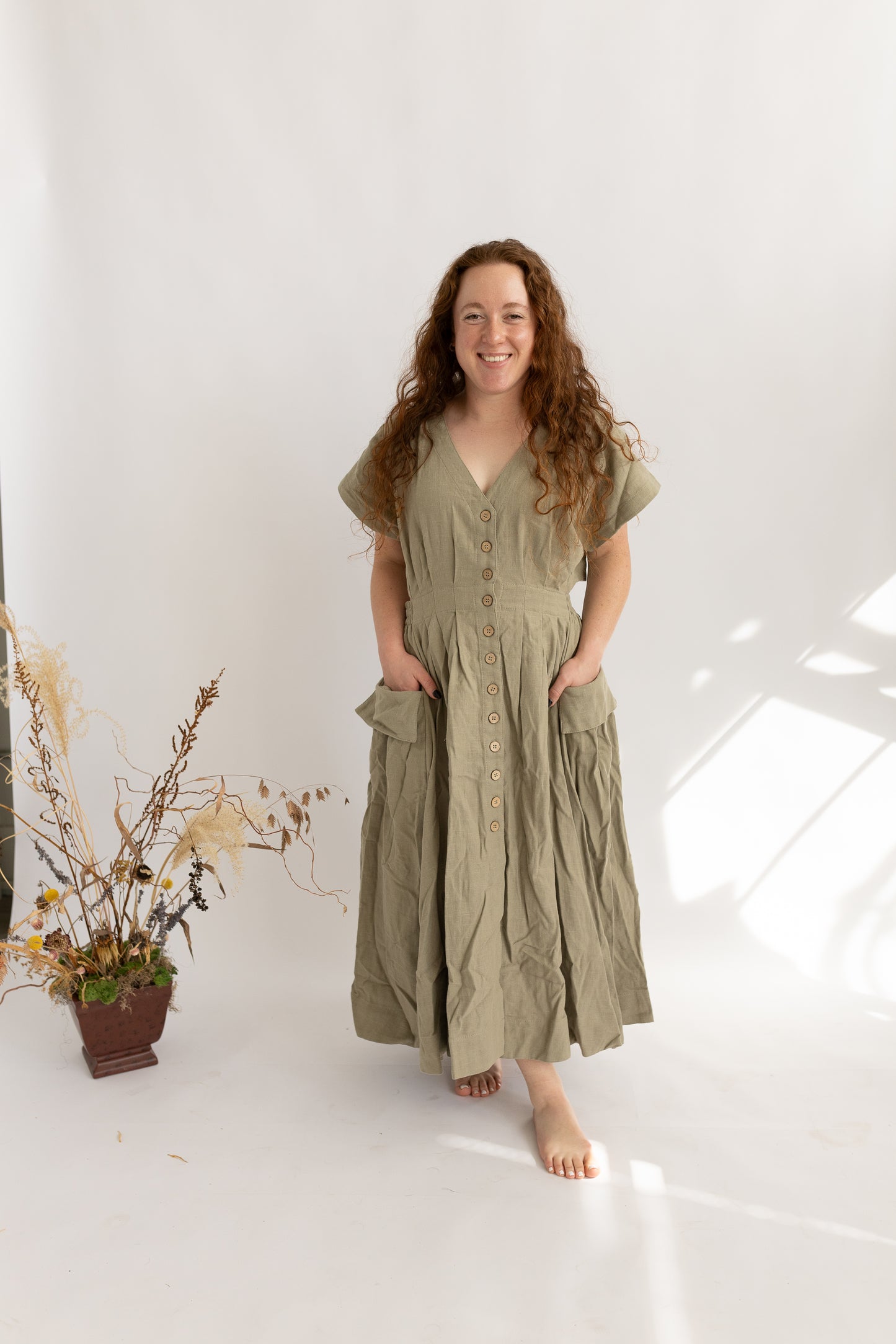 Woven Cut Out Midi Dress