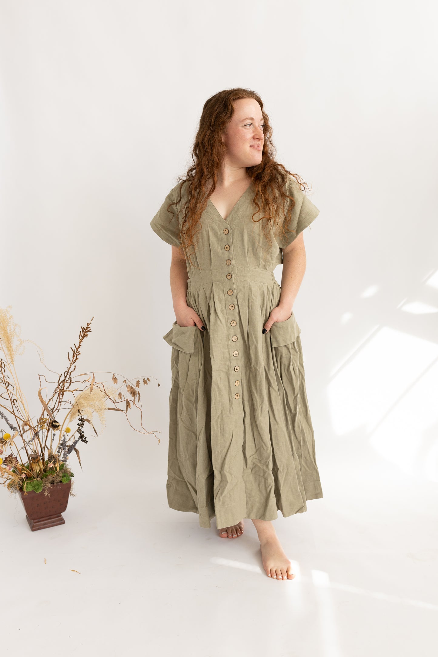 Woven Cut Out Midi Dress