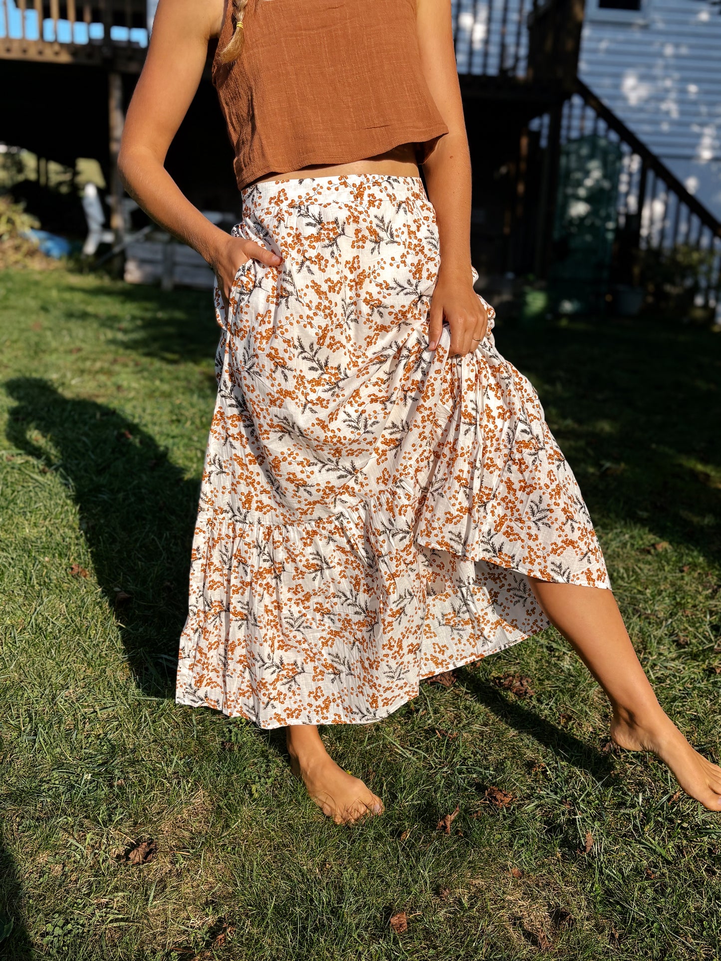 Fall Floral Tiered Maxi Skirt