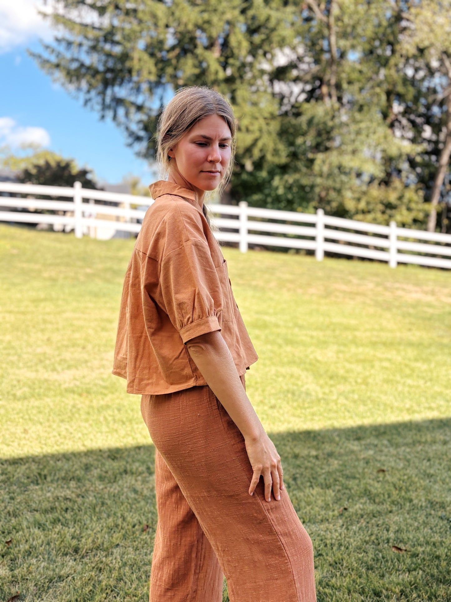 Mom Crop Cotton Gauze Boxy Button Down
