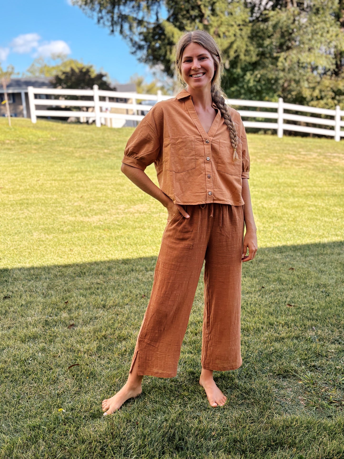 Mom Crop Cotton Gauze Boxy Button Down