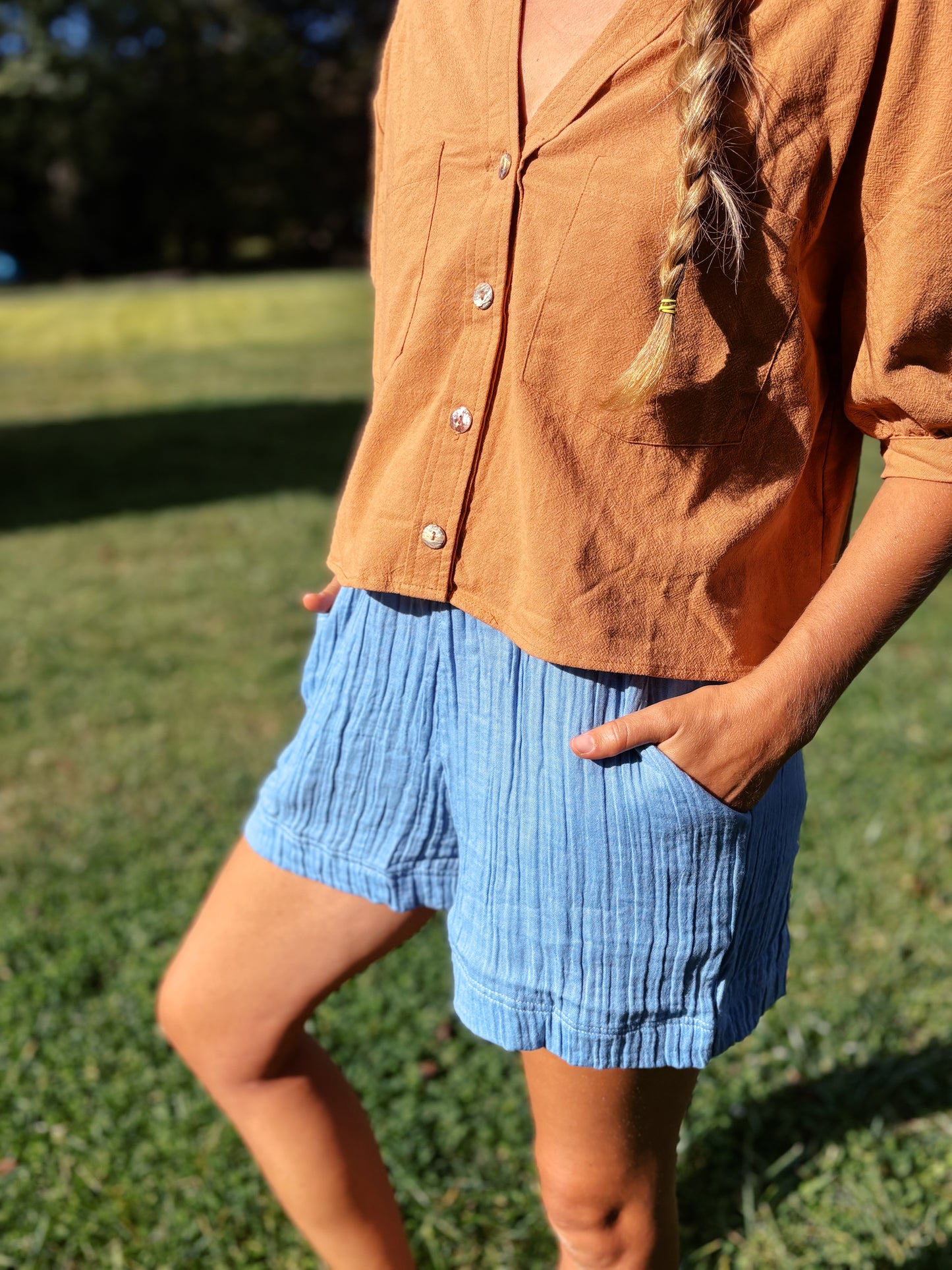 Mom Crop Cotton Gauze Boxy Button Down