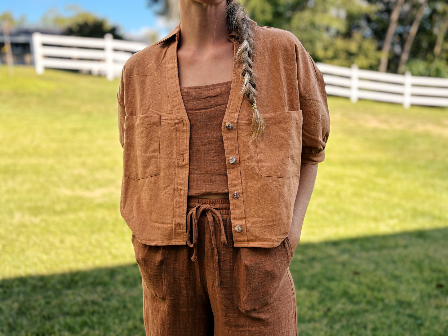 Mom Crop Cotton Gauze Boxy Button Down