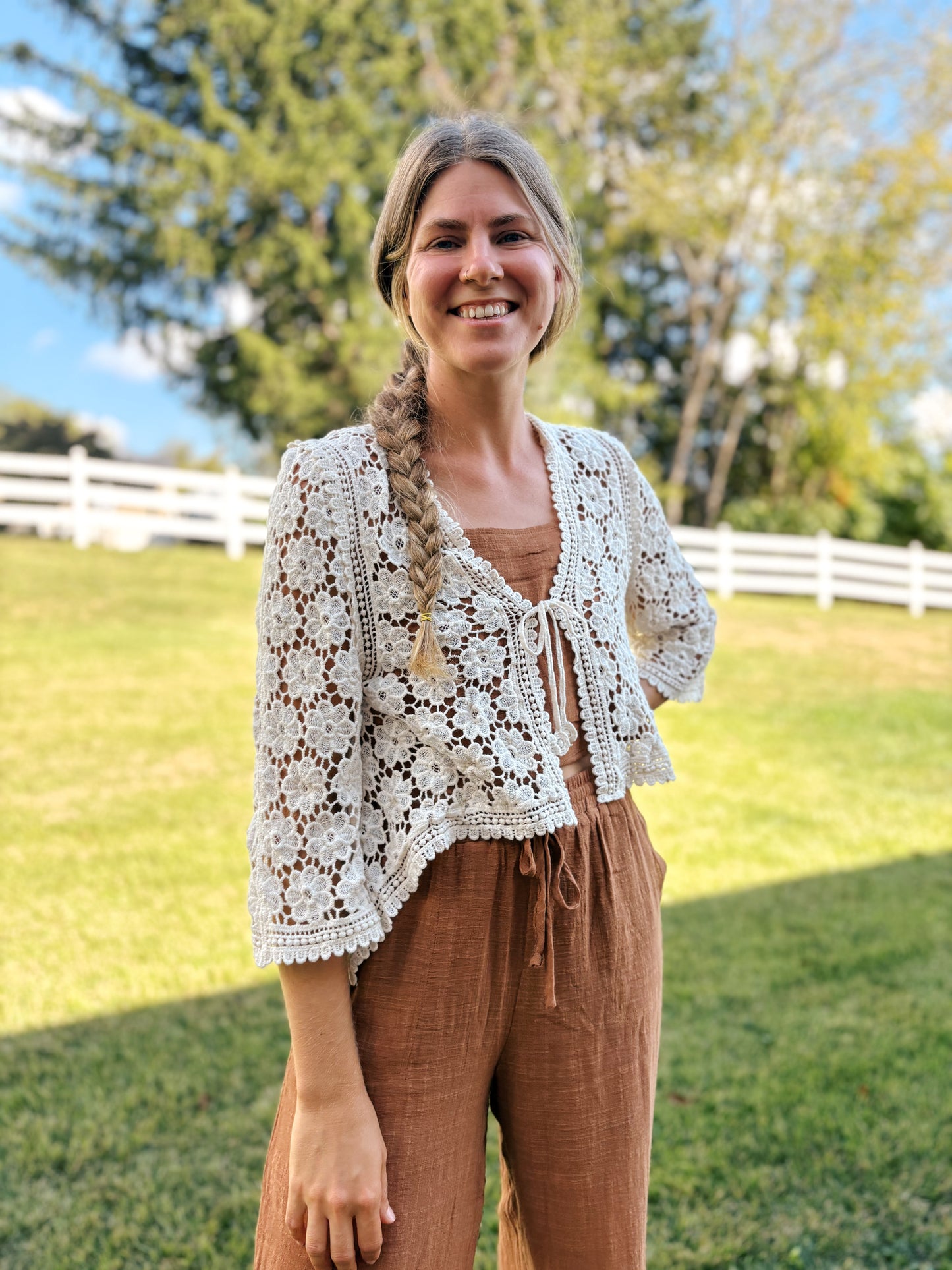 Floral Crochet Tie Front Cardigan