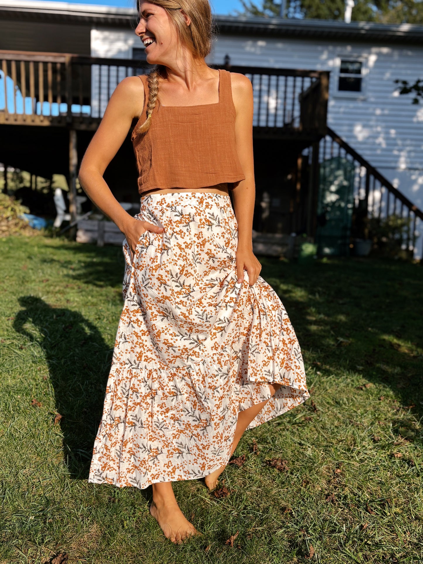 Fall Floral Tiered Maxi Skirt