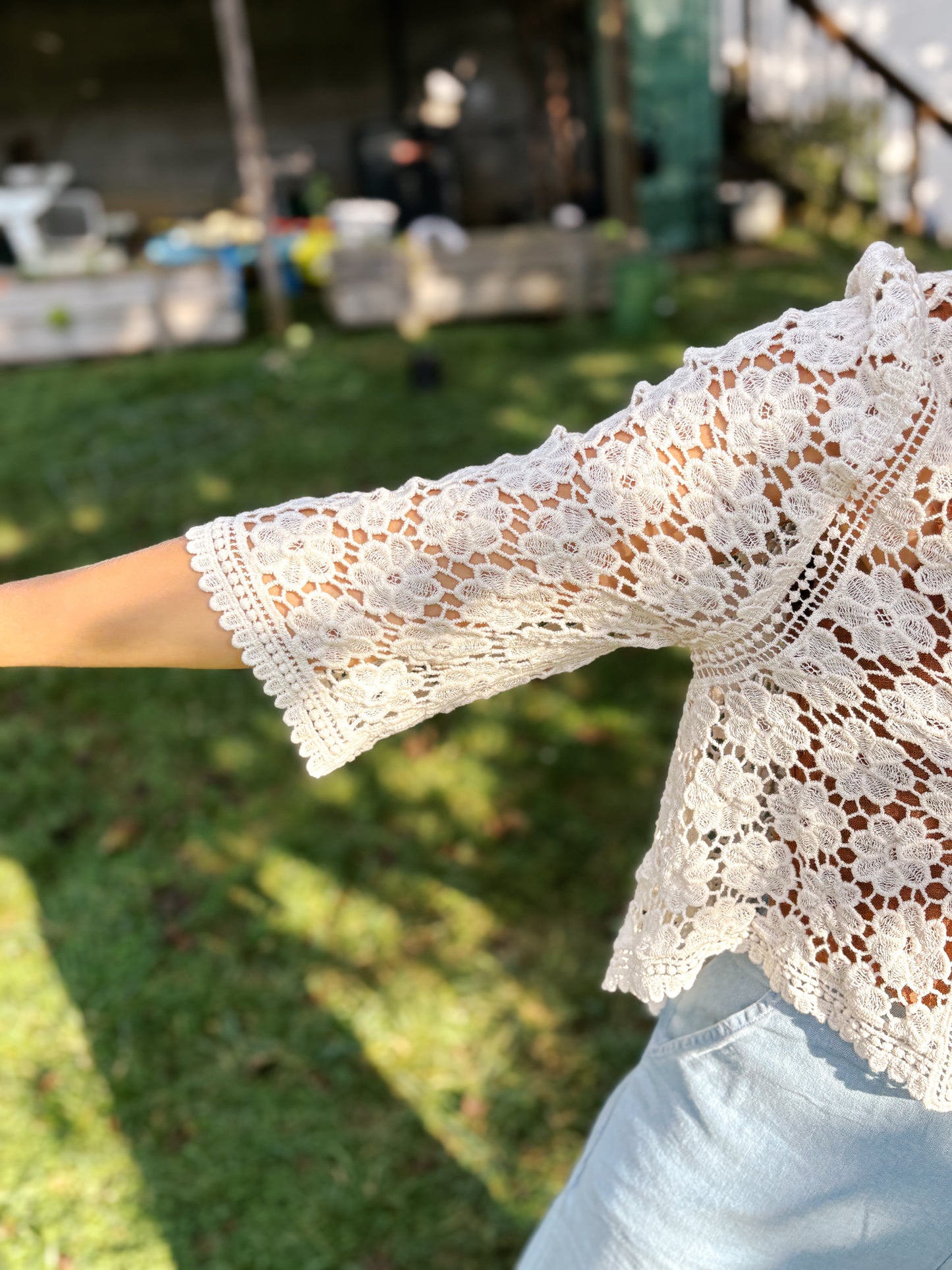 Floral Crochet Tie Front Cardigan