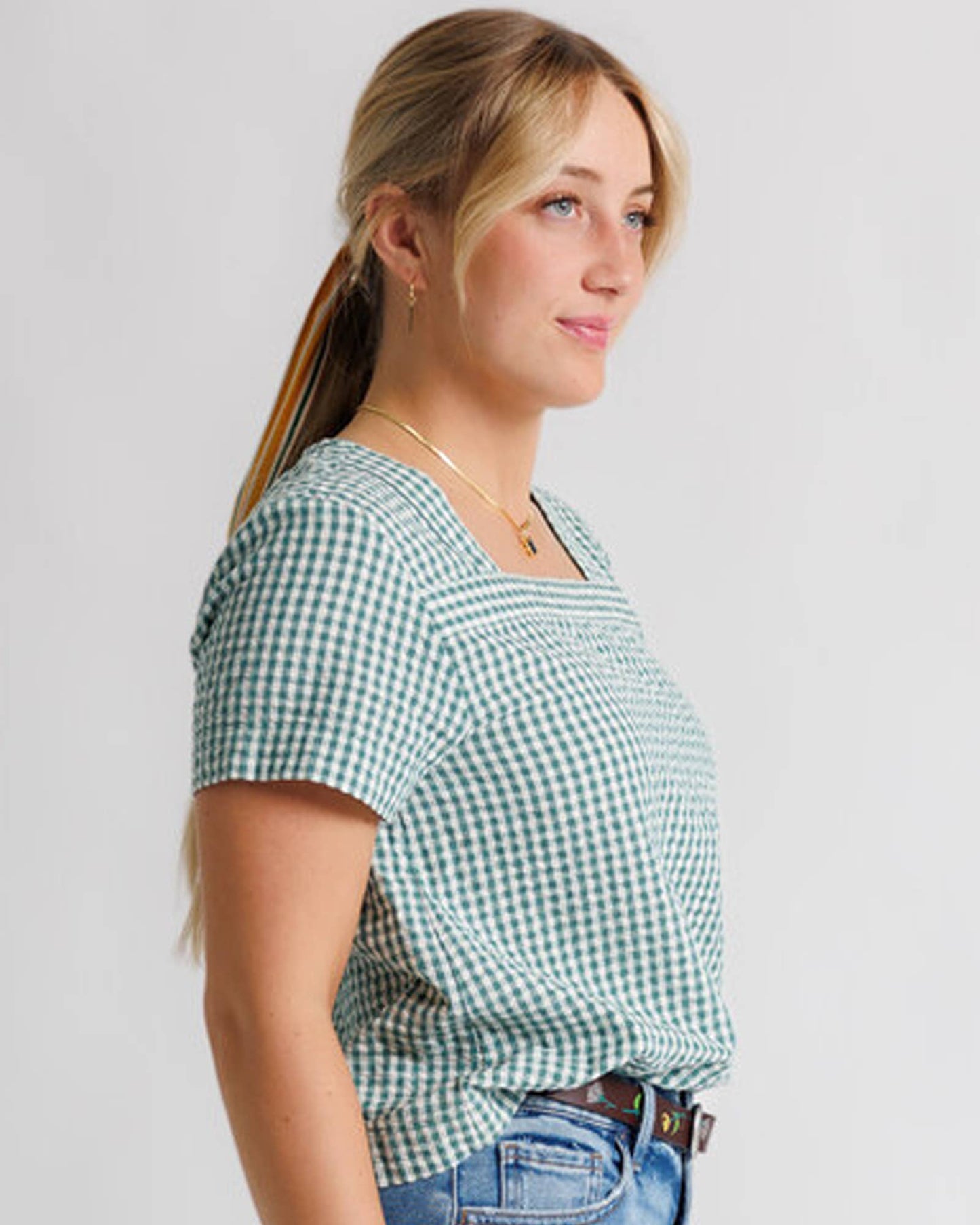 Short Sleeve Gingham Blouse
