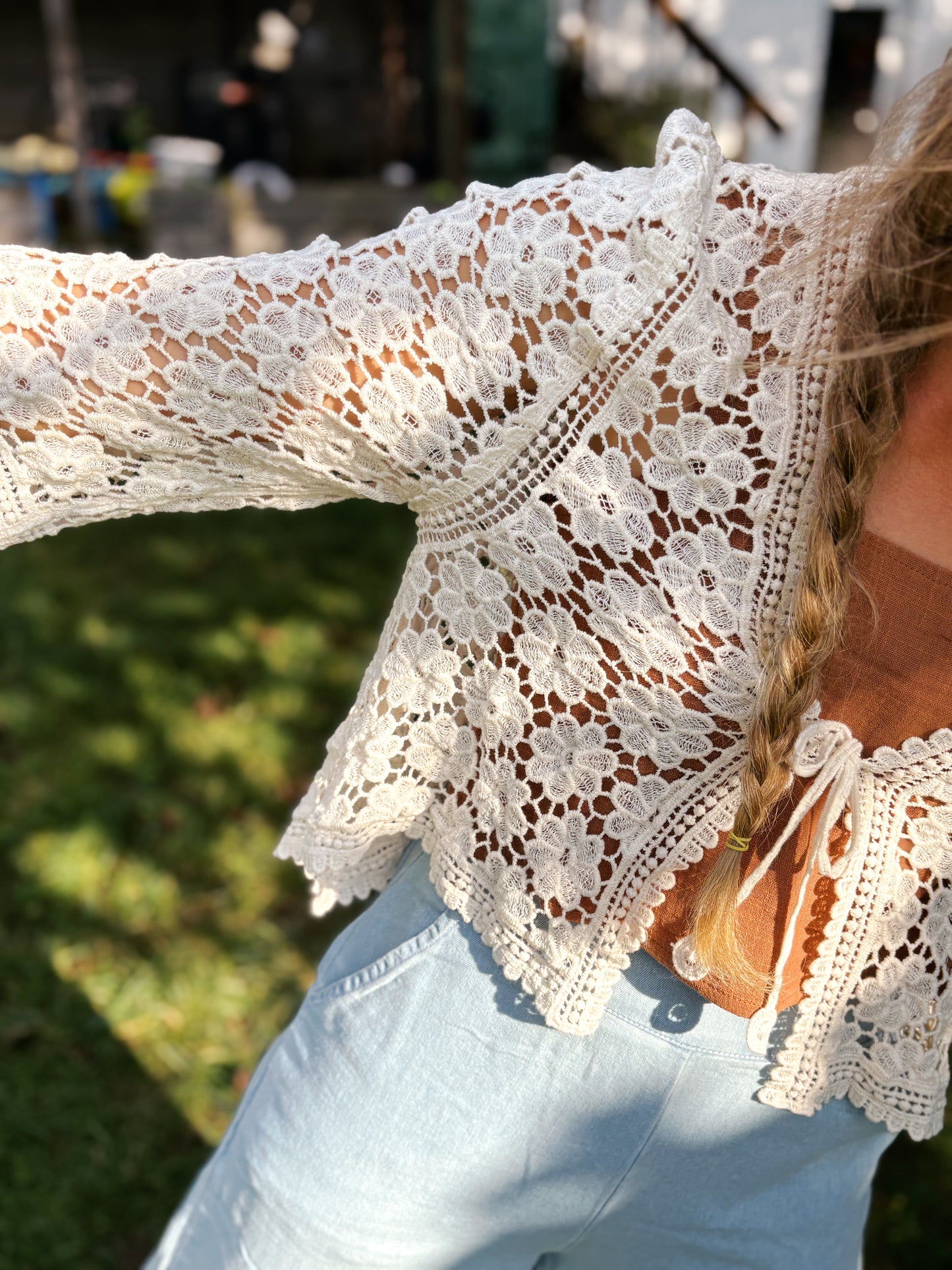 Floral Crochet Tie Front Cardigan