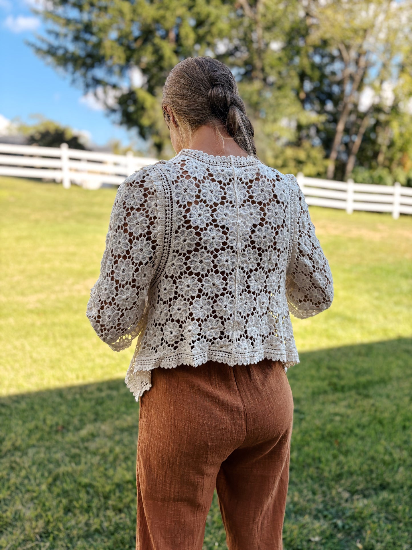 Floral Crochet Tie Front Cardigan