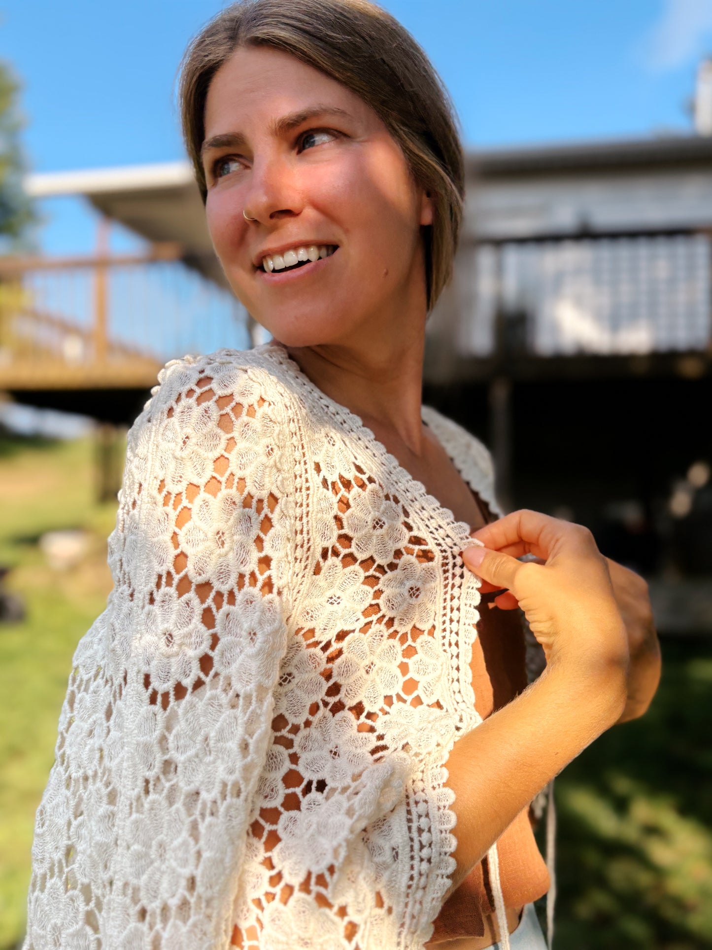Floral Crochet Tie Front Cardigan