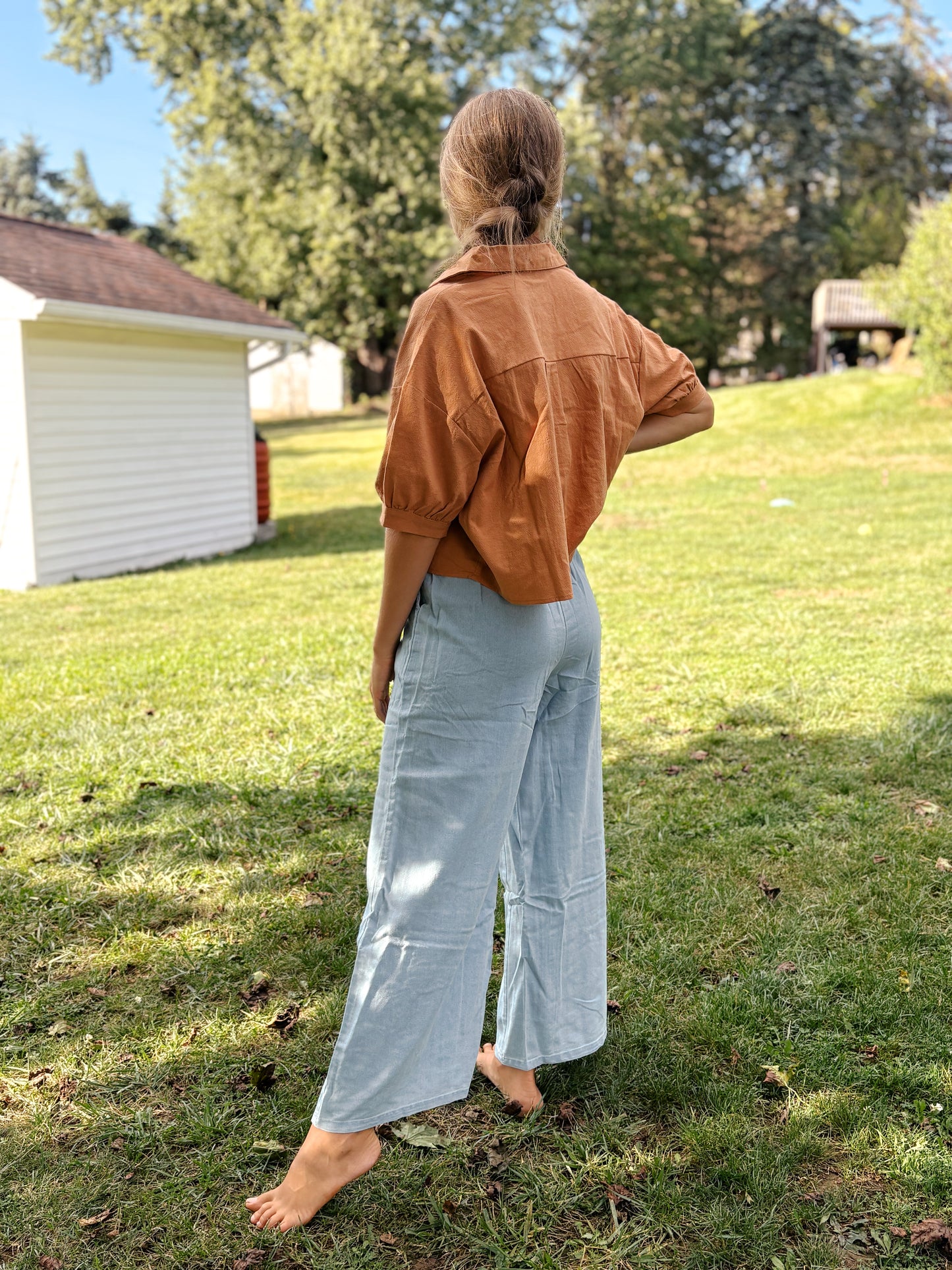 Mom Crop Cotton Gauze Boxy Button Down