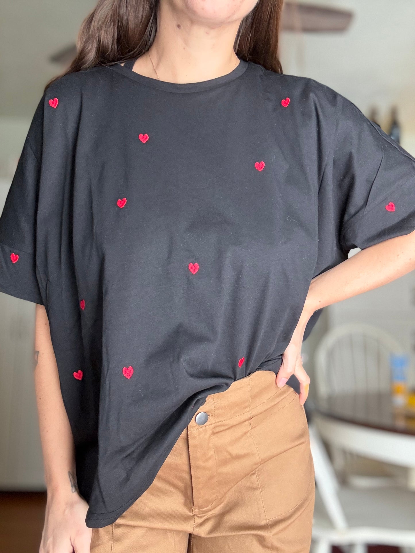 Heart Embroidery Cotton Boxy Tee