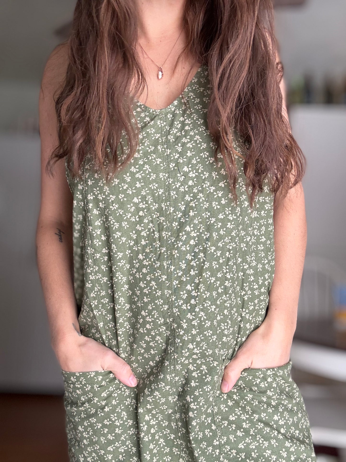 Ditsy Floral Olive Jumpsuit