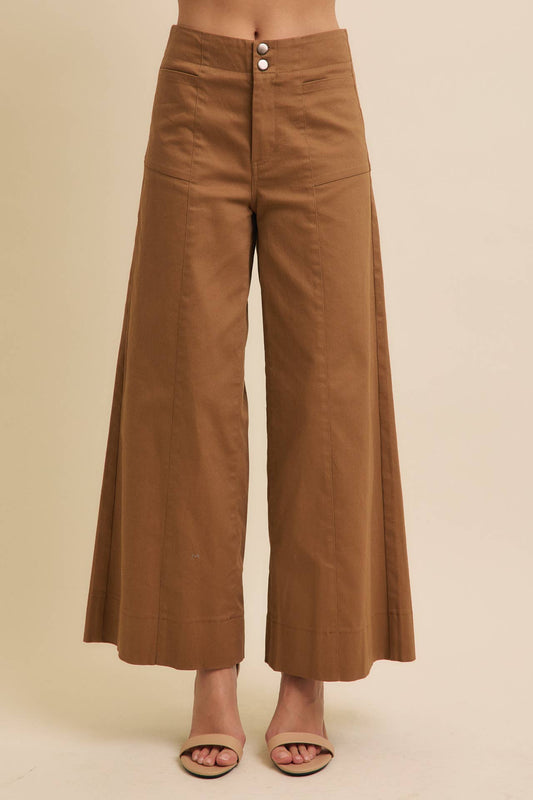 Wide Leg Stretchy Cotton Twill Pants