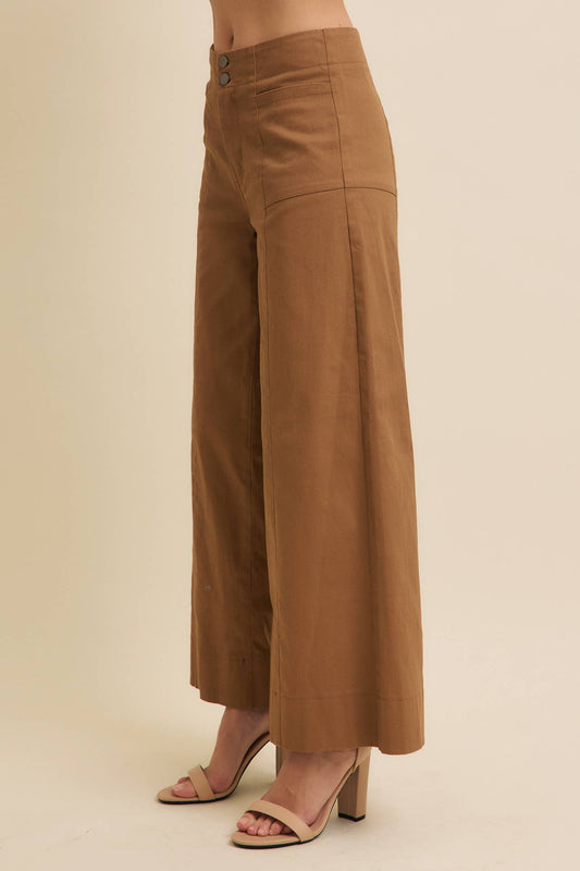 Wide Leg Stretchy Cotton Twill Pants