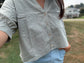Pin Stripe Cotton Mom Crop Button Down