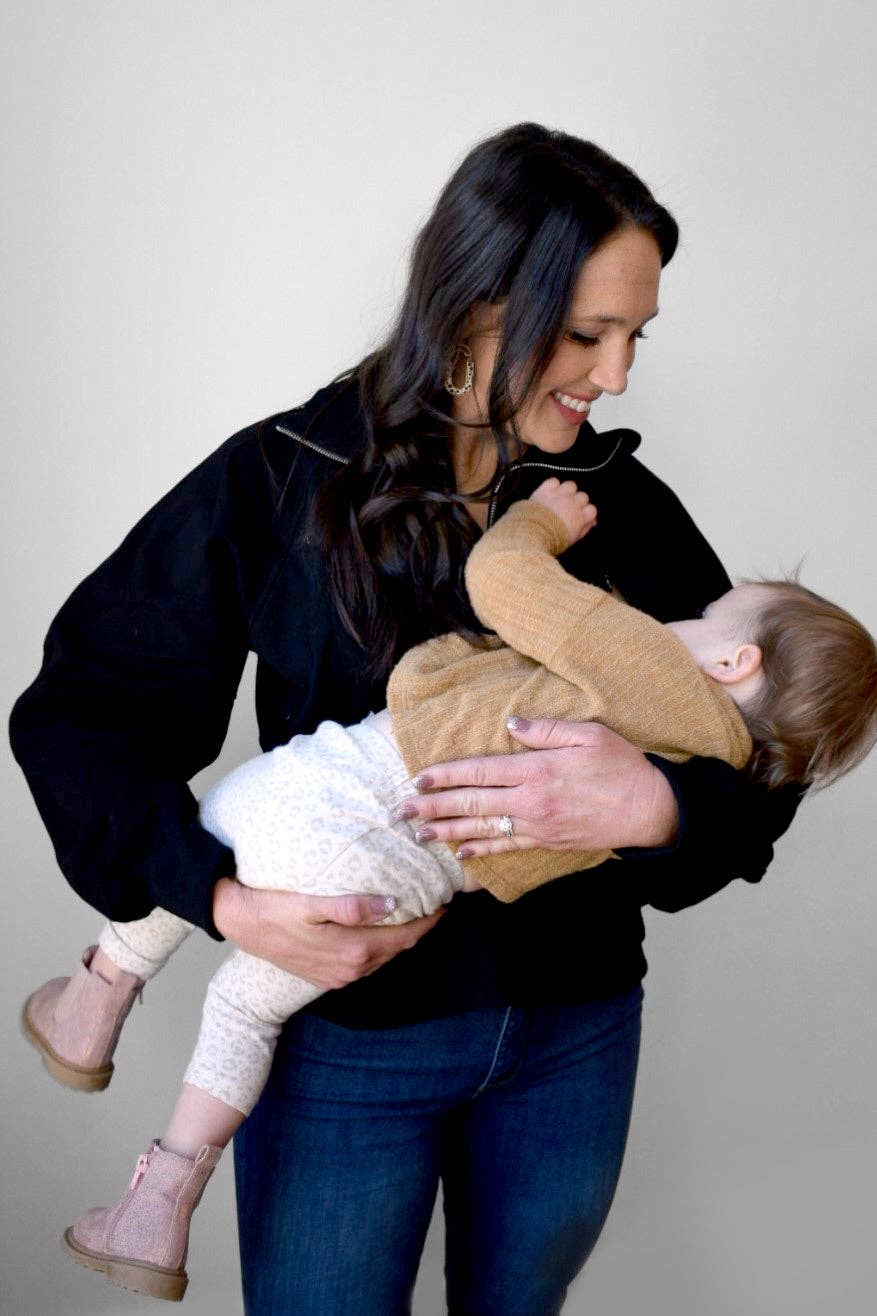 Oversized Three Quarter Zip Breastfeeding Sweatshirt