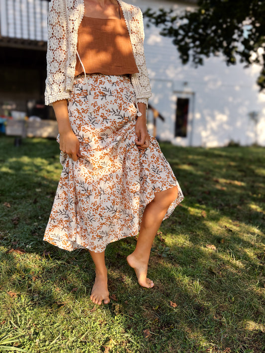 Fall Floral Tiered Maxi Skirt