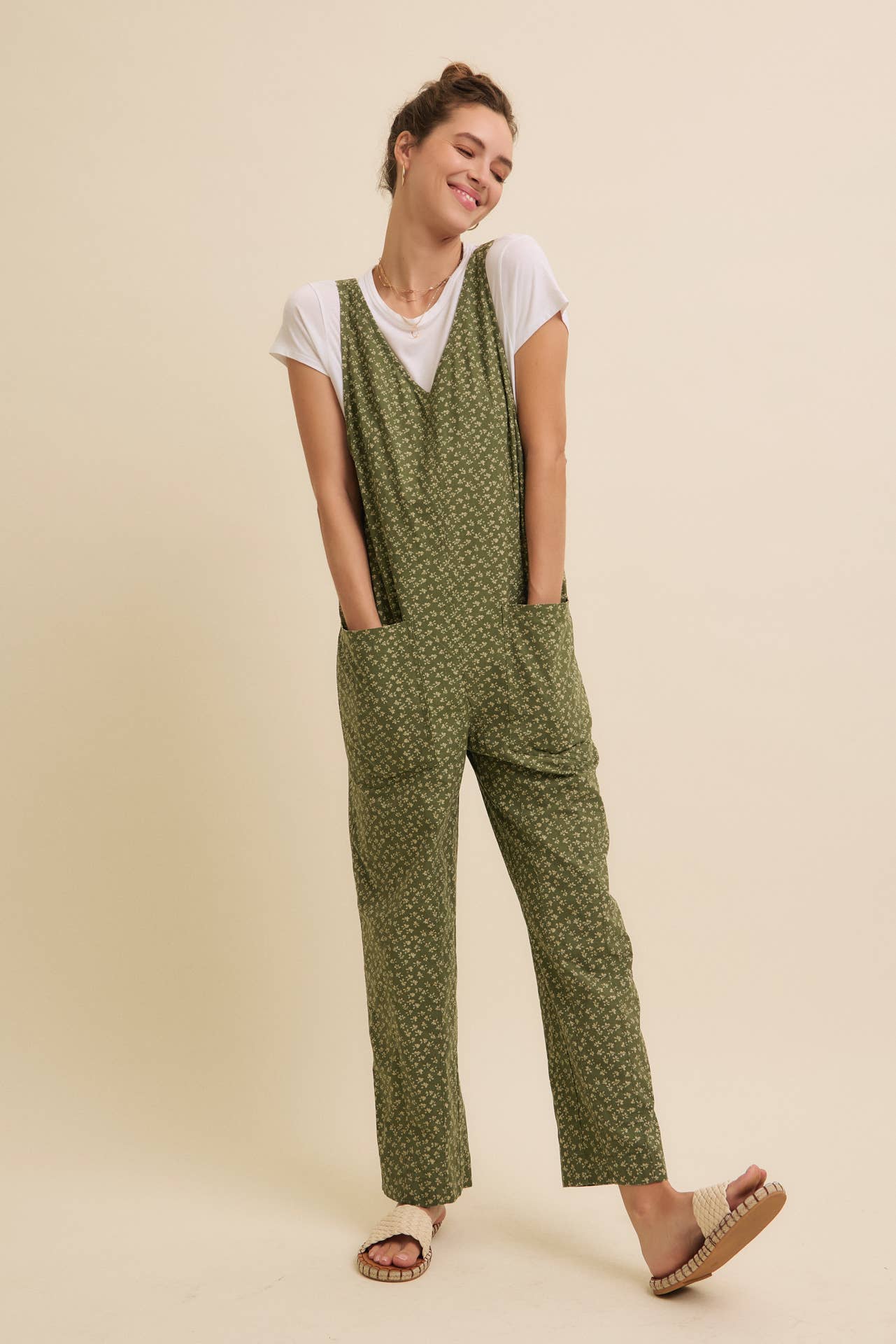 Ditsy Floral Olive Jumpsuit