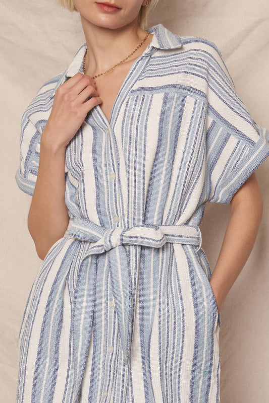 Striped Button Down Mini Shirt Dress