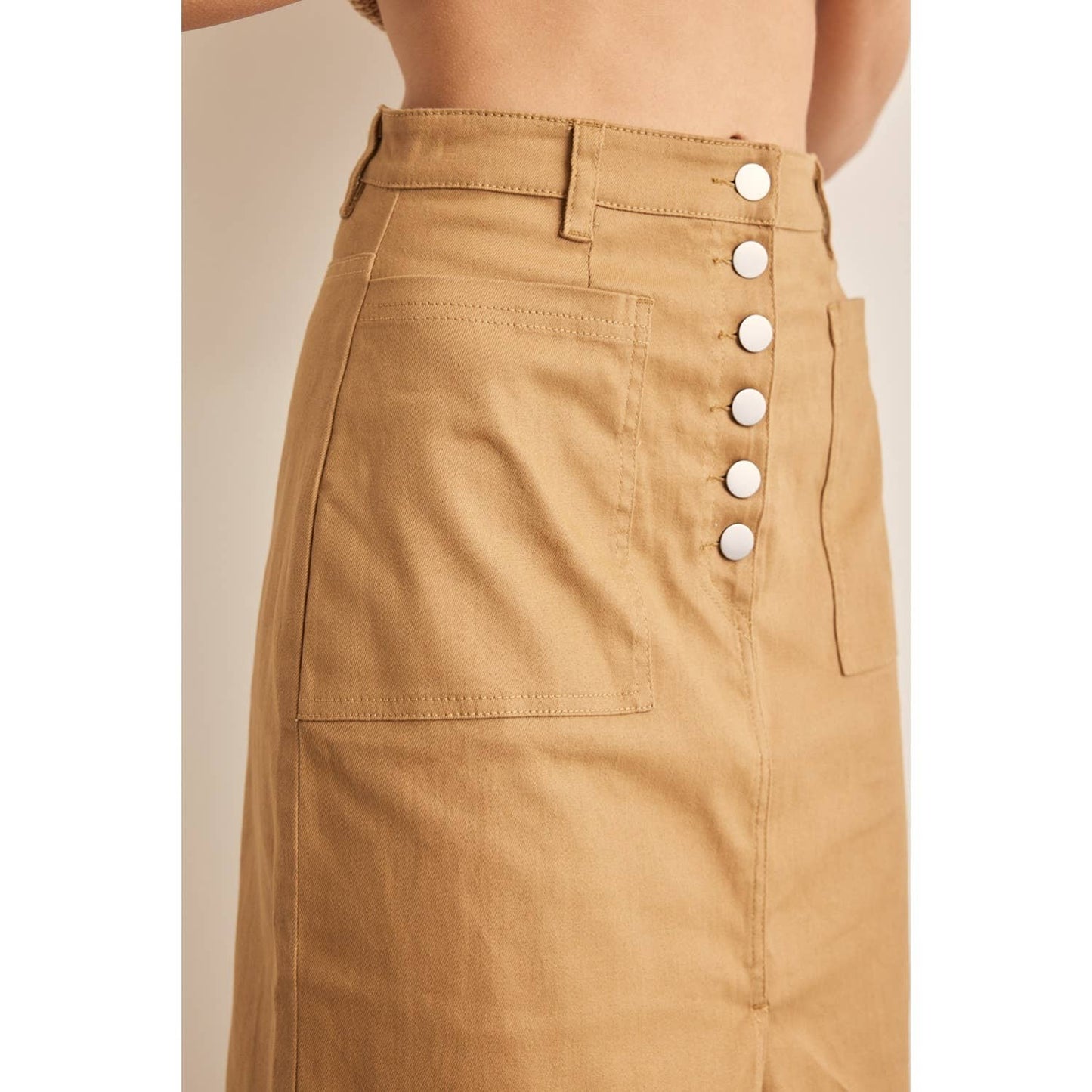 STRETCHY COTTON MIDI SKIRT WITH FRONT SLIT